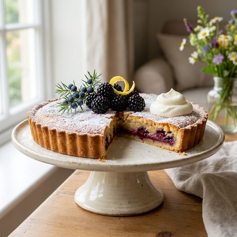 Blackberry and Gin Bakewell Tart