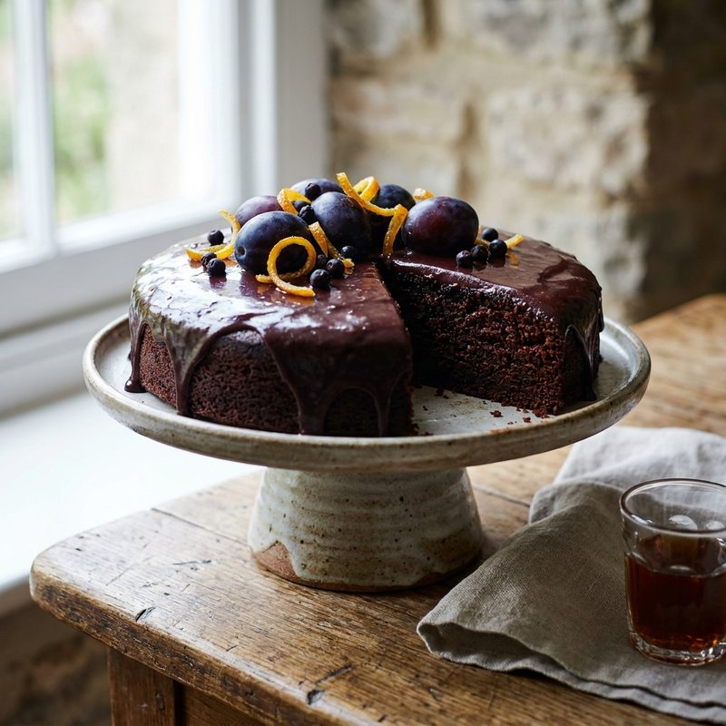 Damson Gin Chocolate Cake