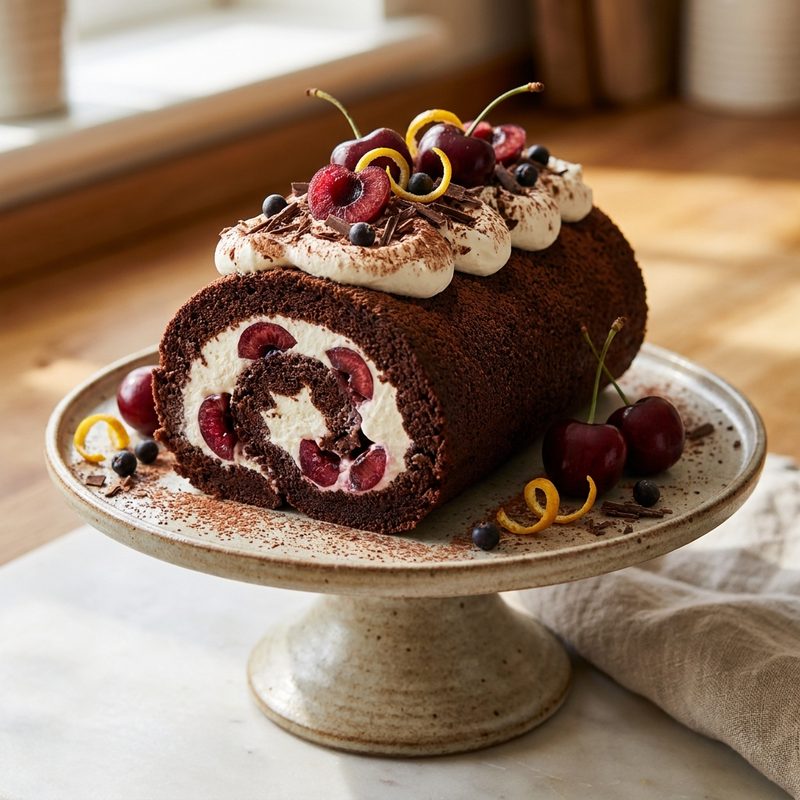 Dark Chocolate and Cherry Gin Roulade