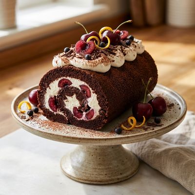 Dark Chocolate and Cherry Gin Roulade