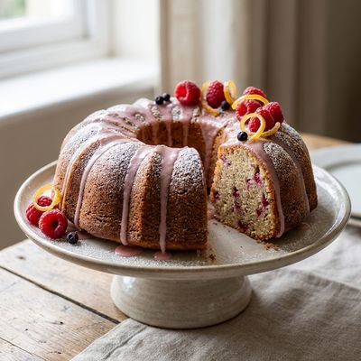 Raspberry and Rose Gin Bundt Cake