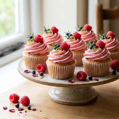 Raspberry Rose Gin Rickey Cupcakes