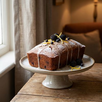Sloe Gin and Blackberry Loaf Cake